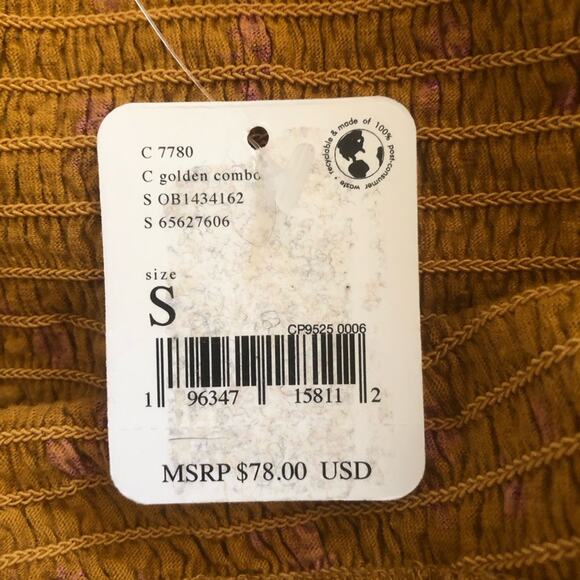 Free People NWT Chic Mix Print Effortless Style Comfort Smocked Golden Combo SM - Picture 10 of 16